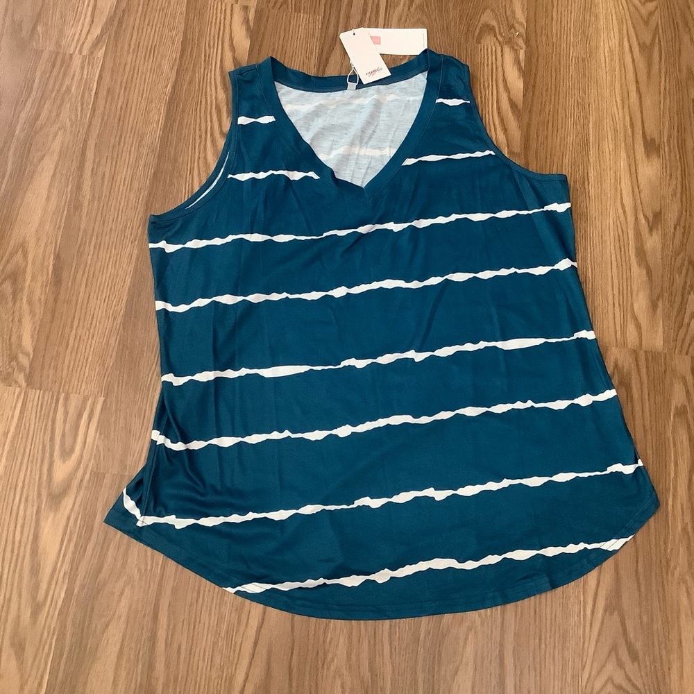 Xieerduo Fashion Women's Size 2XL  Tank Top Blue White Stripes V Neck